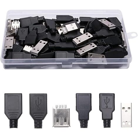 Lot 12 connecteurs USB 2.0 type A mâle et femelle coque plastique