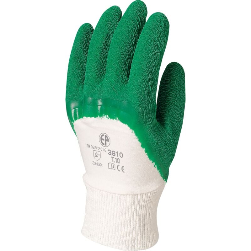 Lot de 12 - Gants Manutention latex crépé vert qualité supérieure Taille 8