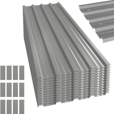 Lot 12 panneaux acier galvanisé gris clair 129x45 cm résistant intempéries