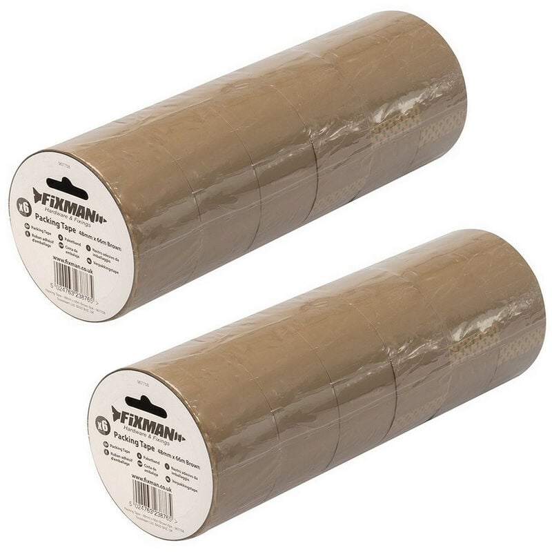Fixman - Lot 12 rouleaux ruban adhesif emballage marron 48 mm x 66 mètres polypropylene