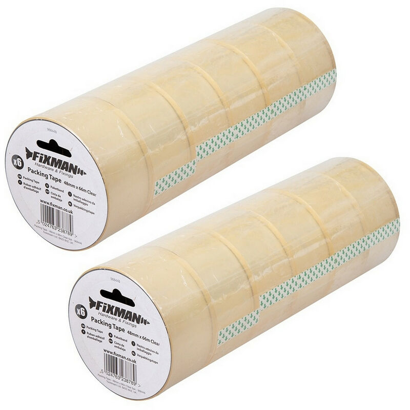 Lot 12 rouleaux adhesif emballage transparent 48 mm x 66 mètres polypropylene