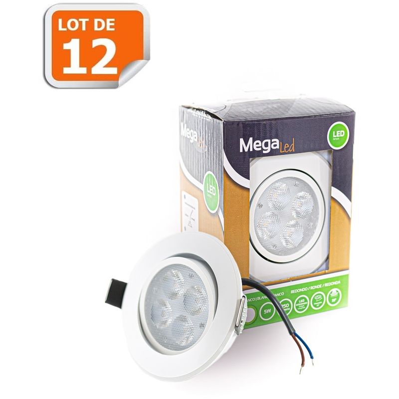 Lot 12 Spots encastrables LED amovibles Blanc 5W - Equivalent 50W CLIRW50W - Mega Led