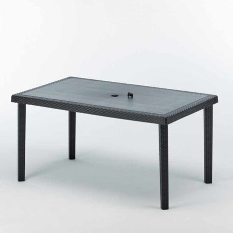 Lot 12 Tables de jardin rectangulaire en polyrotin pour bar café bistrot restaurant terrasse jardin 150x90 Grand Soleil Boheme - Noir