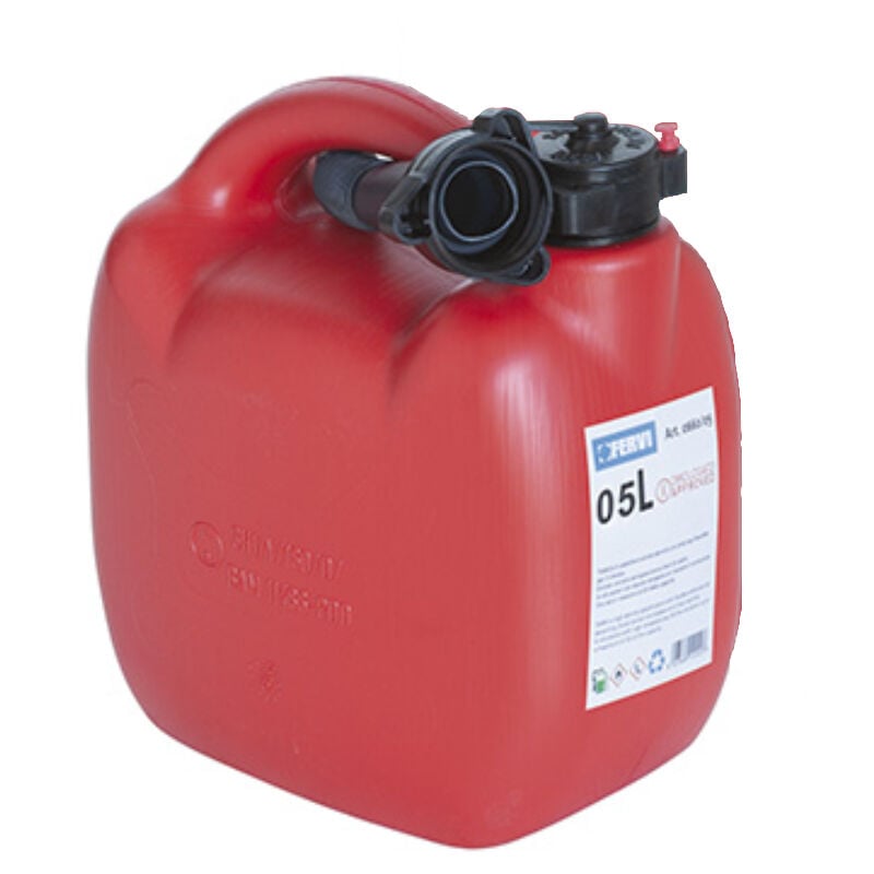 Jerrican plastique rouge 5l pour essence diesel avec bec verseur Fervi 0660/05