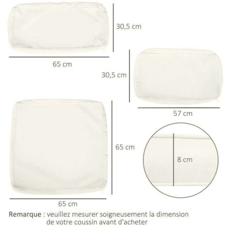 Lot 14 housses coussins jardin zippées déperlantes: 6 assise +8 dossier crème