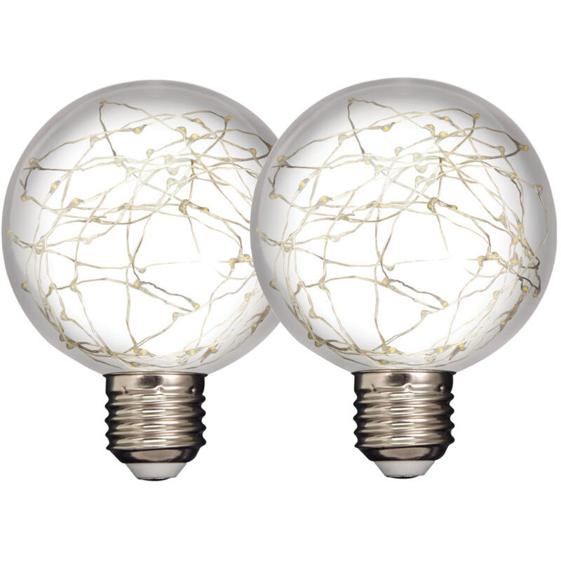 Lot 2 Ampoules LED Décoratives Globe E27 Diam. 80mm, 1.5W, 55 lumens, 3000K Blanc-chaud, plastique haute résistance conçu pour l'extérieur - Tibelec