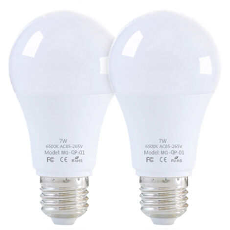 Lot 2 ampoules LED E27 7W avec détecteur radar, 6000K, escalier garage cave, classe A+