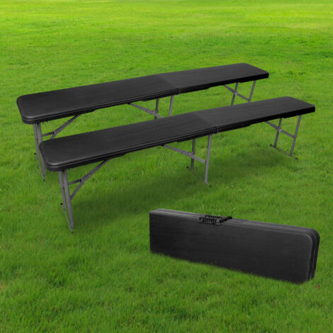 LOT 2 Bancs Pliables Noir 180cm - Lot de Deux Bancs Pliants pour Table de Camping - x2 Banc Pliable Idéal pour baptêmes, mariages, pique-nique, buffet et grillade
