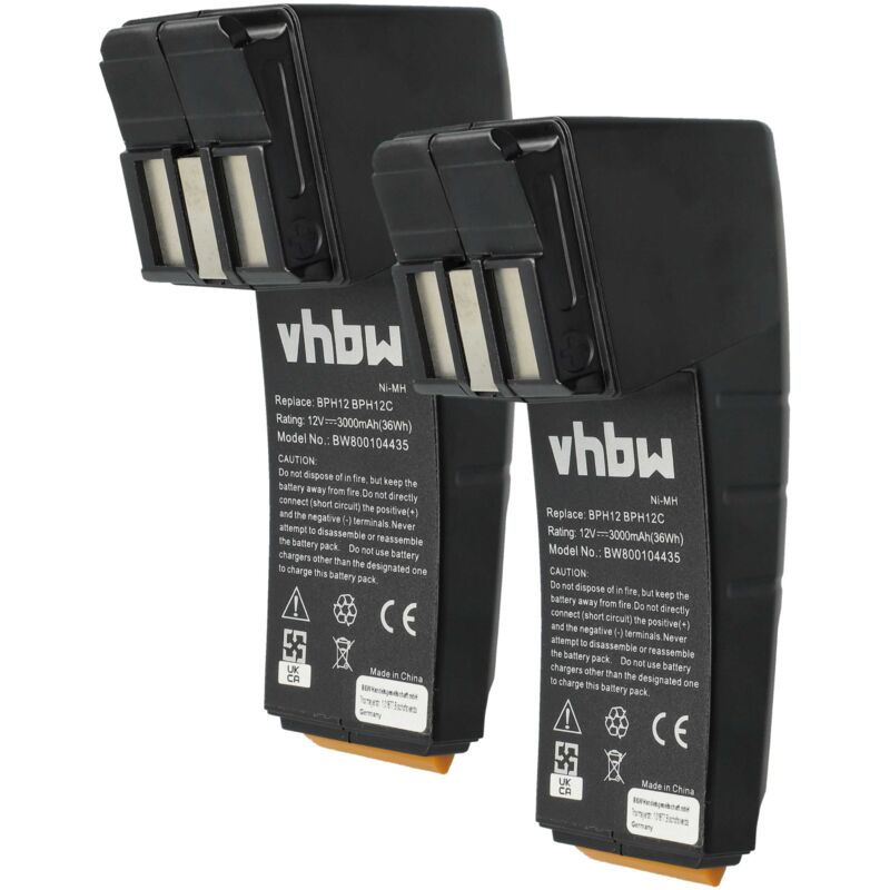Vhbw - 2x Batterie remplacement pour Festo / Festool FS1224 pour outil électrique (3000 mAh, NiMH, 12 v)