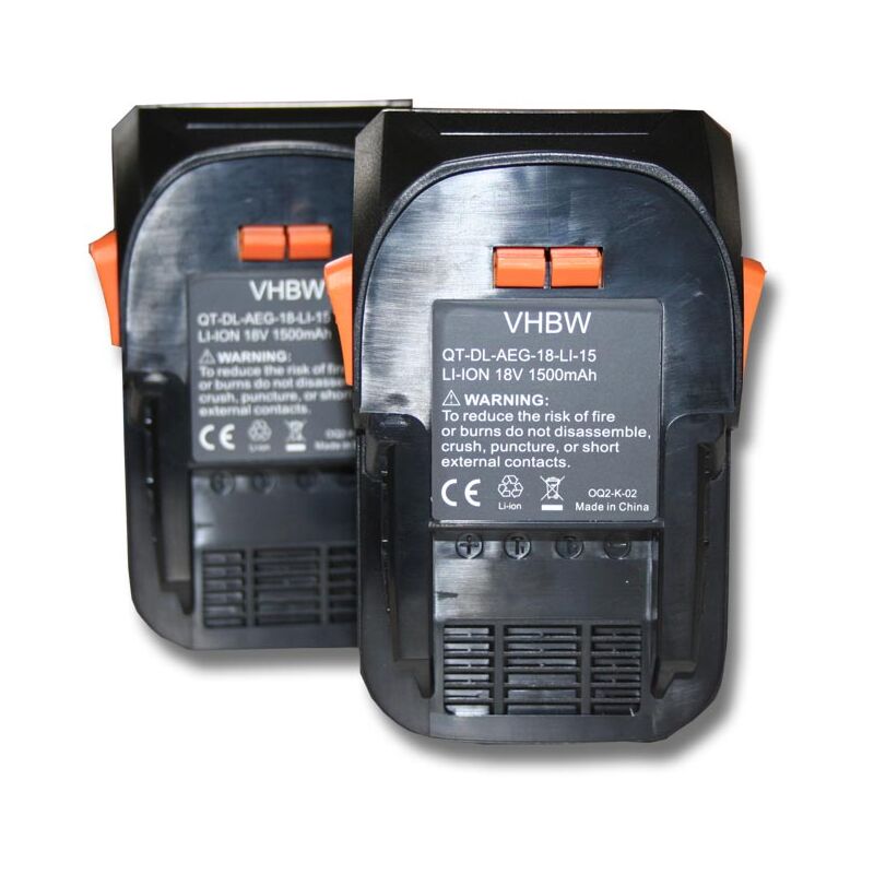 2x Batteries compatible avec aeg BEX18-125-0, BBH18 Li-302C, BBH18-0, BEX18-125, bbh 18 Li-402C outil électrique (1500 mAh, Li-ion, 18 v) - Vhbw