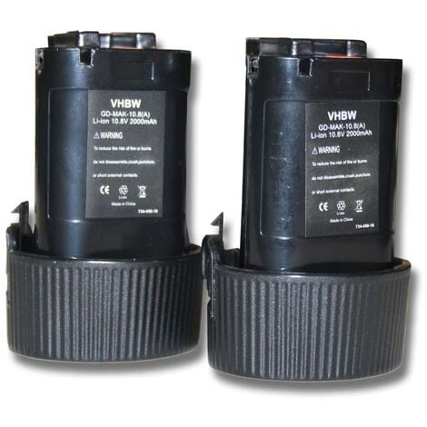 Lot 2 batteries Li-Ion vhbw 2000mAh (10.8V) pour outils DA330D, DA330DZ, DA330DWE, DF330DWEX2 comme Makita 194550-6, 194551-4, BL1013, BL1014.