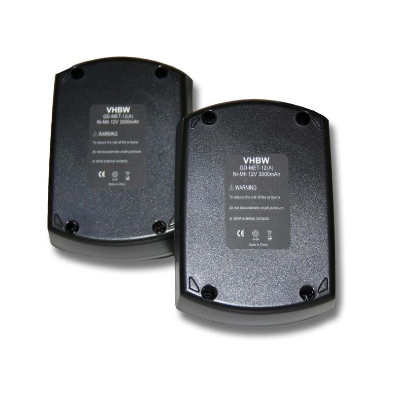 2x Batterie remplacement pour Metabo 6.02151.50, 6.25473 pour outil électrique (3000 mAh, NiMH, 12 v) - Vhbw