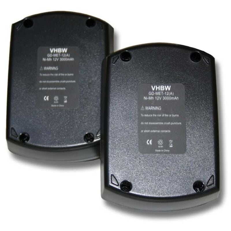 Vhbw - 2x Batterie compatible avec Metabo bz 12 sp, ssp 12, bsz 12 Impuls, bsz 12 Premium, bs 12 sp, bsz 12 outil électrique (3000 mAh, NiMH, 12 v)