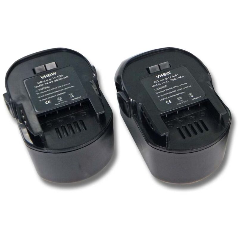 Vhbw - Lot 2 batteries Ni-MH 3000mAh (14.4V) pour outils aeg bsb 14 stx, aeg bsb 14 stxn. Remplace: aeg 4935413106, 4935416790, B1414G, B1415R.