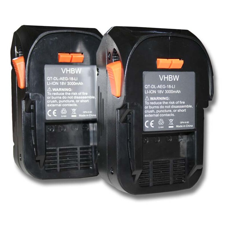 2x Batteries compatible avec aeg bs 18C, bms 18C, BEX18-125 LI-402C, bho 18, bfl 18, bks 18 outil électrique (3000 mAh, Li-ion, 18 v) - Vhbw