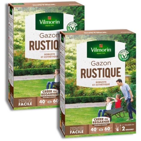 Lot 2 Boites Gazon Rustique 2 x 1kg : Semences 4N, Pelouse Ultra-Résistante et Dense 80 m²