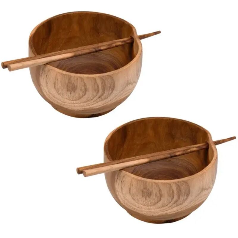 Meubletmoi - Lot 2 bols à nouilles et soupes avec baguettes en bois de teck – ivy
