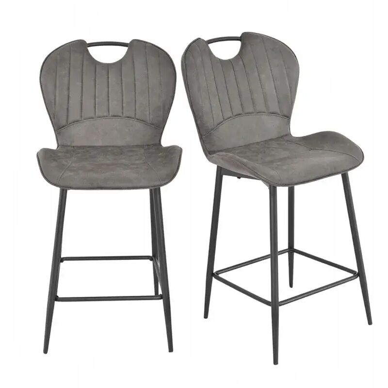 Meubletmoi - Lot 2 chaises bar microfibre gris foncé vieilli pieds métal – willy 2 Meubletmoi - Lot 2 chaises bar microfibre gris foncé vieilli pieds métal – willy 2