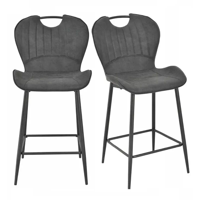 Lot 2 chaises bar microfibre noir effet vieilli pieds métal – WILLY 2 Lot 2 chaises bar microfibre noir effet vieilli pieds métal – WILLY 2