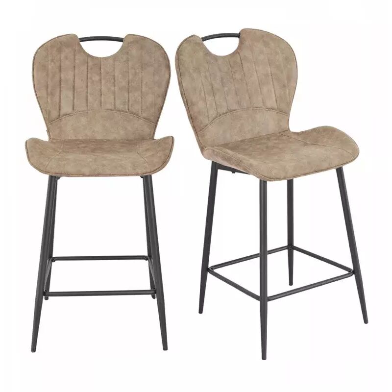 Meubletmoi - Lot 2 chaises bar microfibre taupe effet vieilli pieds métal – willy 2 Meubletmoi - Lot 2 chaises bar microfibre taupe effet vieilli pieds métal – willy 2