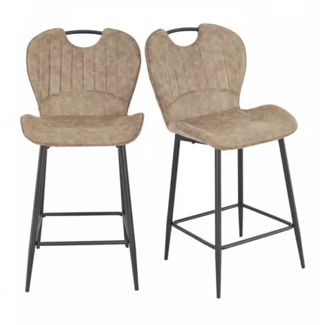 Lot 2 chaises bar microfibre taupe effet vieilli pieds métal – WILLY 2
