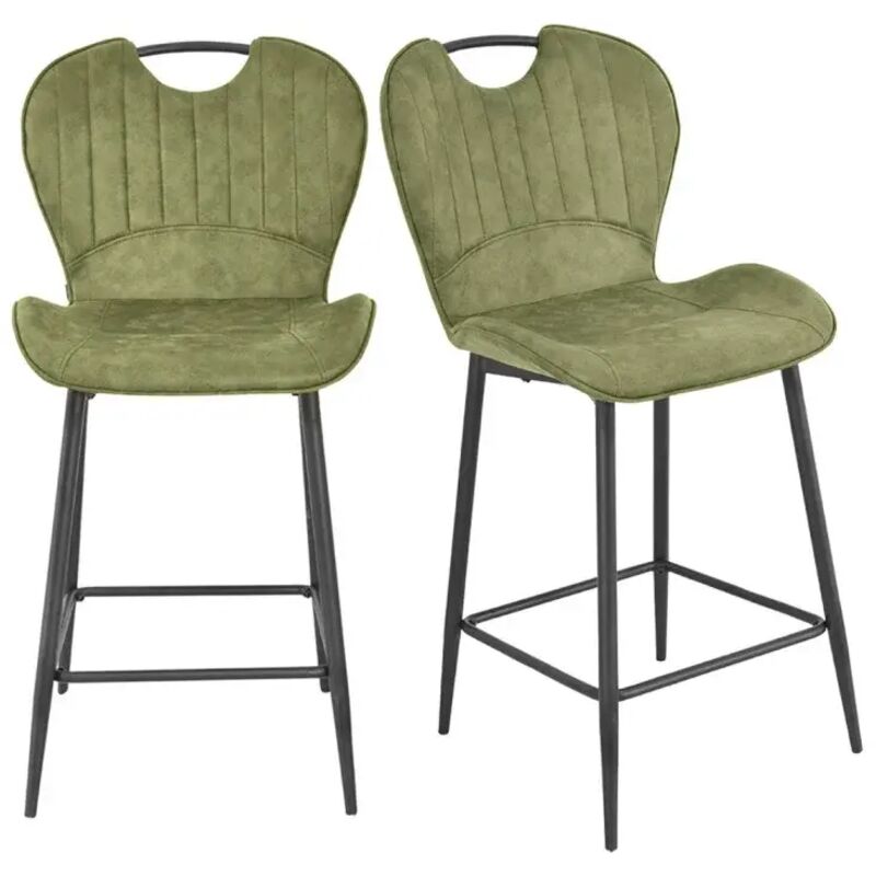 Meubletmoi - Lot 2 chaises bar microfibre vert effet vieilli pieds métal – willy 2 Meubletmoi - Lot 2 chaises bar microfibre vert effet vieilli pieds métal – willy 2