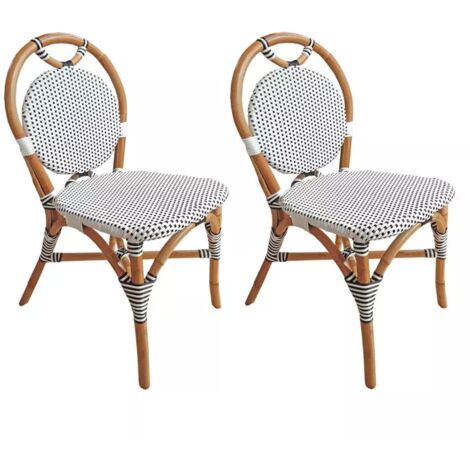 Lot 2 chaises bistrot en rotin naturel cannage noir et blanc - PIGALLE