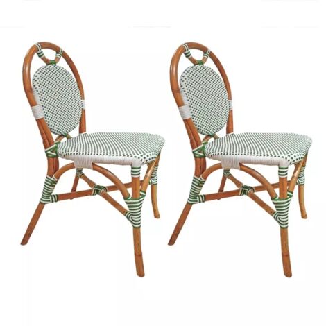 Lot 2 chaises bistrot en rotin naturel cannage vert et blanc - PIGALLE