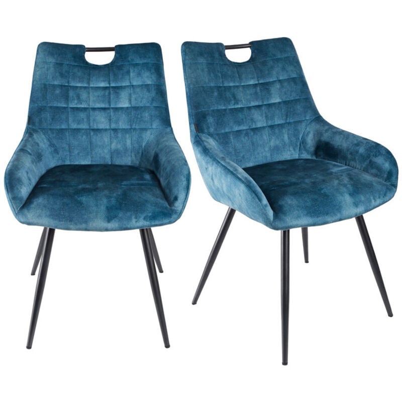 Lot 2 chaises capitonnées velours bleu canard pieds métal – BRANDY 2