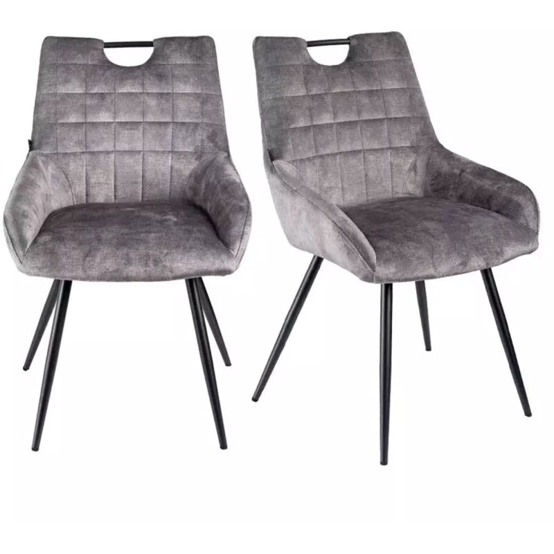 Lot 2 chaises capitonnées velours gris clair pieds métal – BRANDY 2