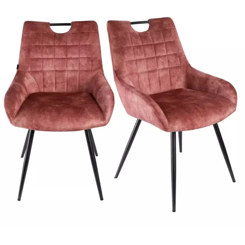 Meubletmoi - Lot 2 chaises capitonnées velours rose pieds métal noir – brandy 2
