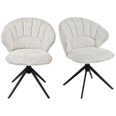Lot 2 chaises coquillage rotatives 180° tissu bouclette écru - TISSAIA