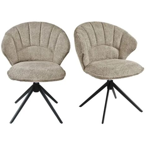 Lot 2 chaises coquillage rotatives 180° tissu bouclette taupe - TISSAIA