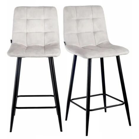 Lot 2 chaises de bar avec assise H.75 cm en velours écru - NAMI 2