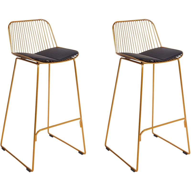 Beliani - Lot 2 Chaises de Bar Design Assise en Cuir pu et Structure Dossier en Fil Métal Doré Pensacola