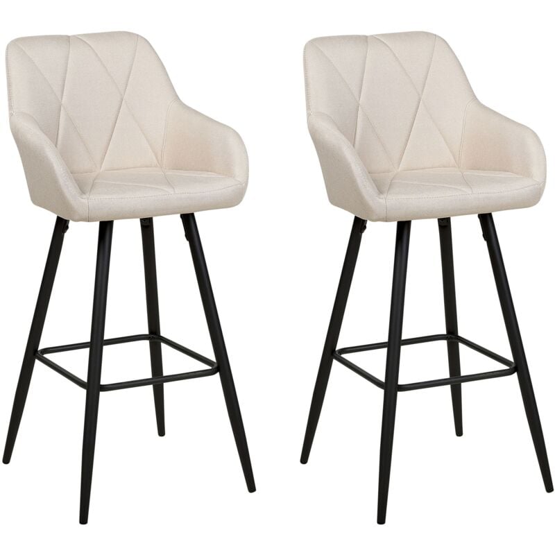 Beliani - Lot 2 Chaises de Bar Modernes Assise Rembourrée en Tissu Beige Clair avec Accoudoirs et Pieds en Métal Noirs Darien