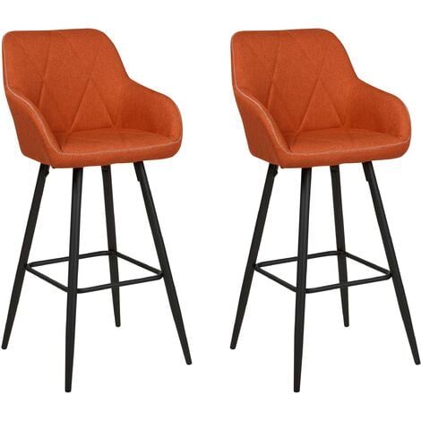 BELIANI Lot 2 Chaises de Bar Modernes Assise Rembourrée en Tissu Orange avec Accoudoirs et Pieds en Métal Noirs Darien