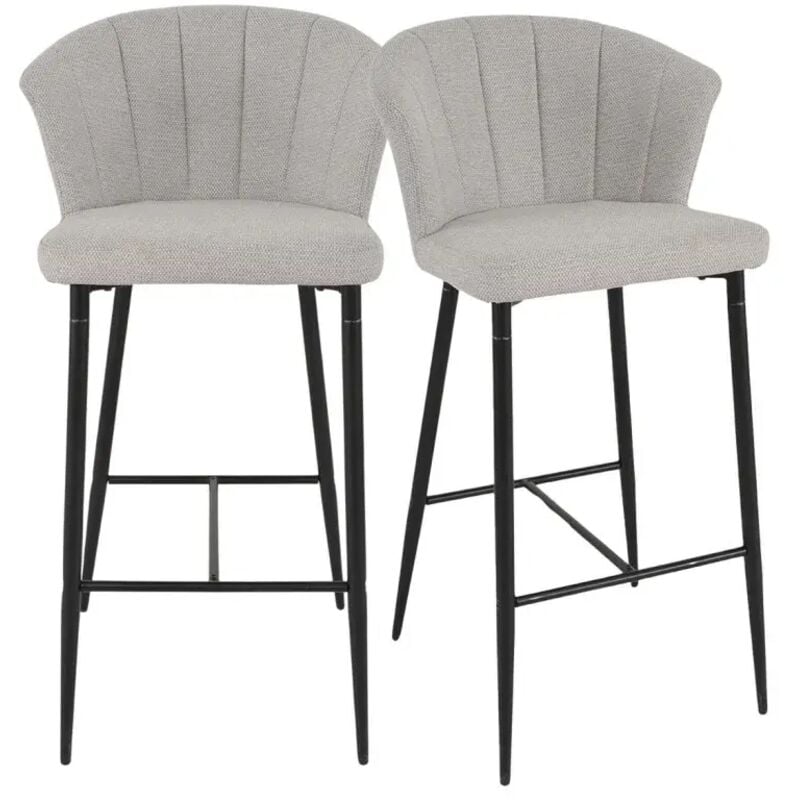 Lot 2 chaises de bar tissu gris clair avec piètement métal – MONTREAL