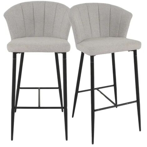 Lot 2 chaises de bar tissu gris clair avec piètement métal – MONTREAL