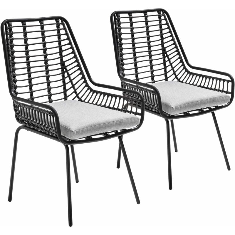 Lot 2 chaises de jardin en résine tressée et acier - Noir