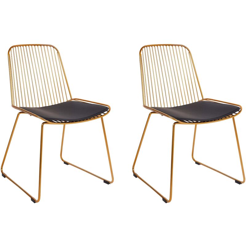 Lot 2 Chaises de Repas Design Assise en Cuir pu et Structure Dossier en Fil Métal Doré Pensacola