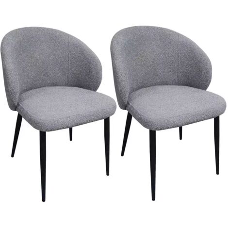 Lot 2 chaises de repas tissu bouclette gris et pieds métal – SYRACUSE