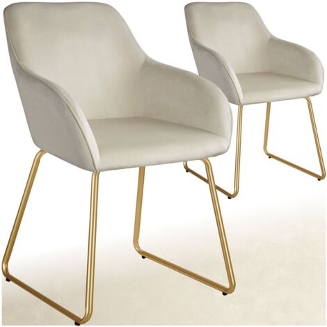 Lot 2 chaises de salle à manger aspect velours rembourré crème et or
