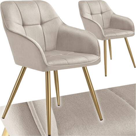 Lot 2 chaises de salle à manger avec aspect velours capitonné taupe/or
