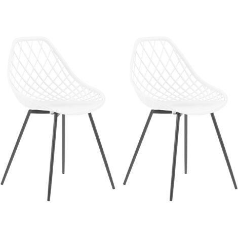 Lot 2 Chaises Design Blanches en Plastique Blanc et Métal Noir Robustes et Confortables pour Salon ou Salle à Manger Minimaliste et Scandinave Beliani - Blanc