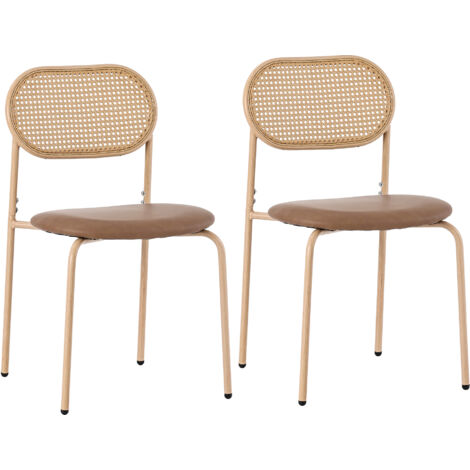 Lot 2 Chaises détente marron - Style moderne simple - 4 pieds métal - Pour salon, chambre, salle à manger