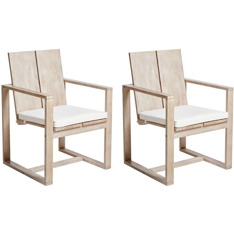 Lot 2 Chaises d'Extérieur Jardin Style Rustique avec Accoudoirs Bois Clair Azzanello