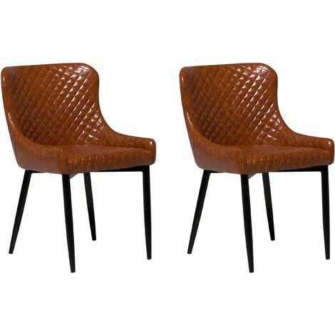 Lot 2 Chaises en Cuir PU Marron Rembourrés et Confortables pour Salle à Manger ou Salon Vintage Rétro ou Glamour Beliani - Marron