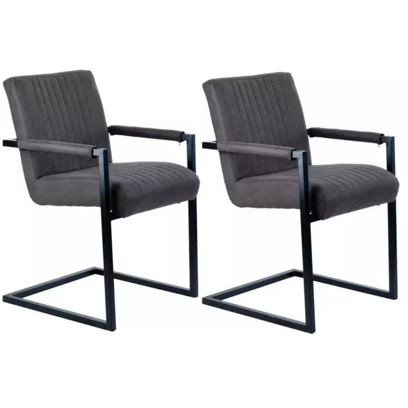 Meubletmoi - Lot 2 chaises en microfibre gris anthracite et pieds luge métal - gigi