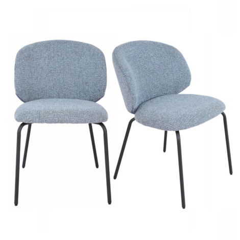 Lot 2 chaises en tissu chenille bleu clair et pieds métal – LISETTE
